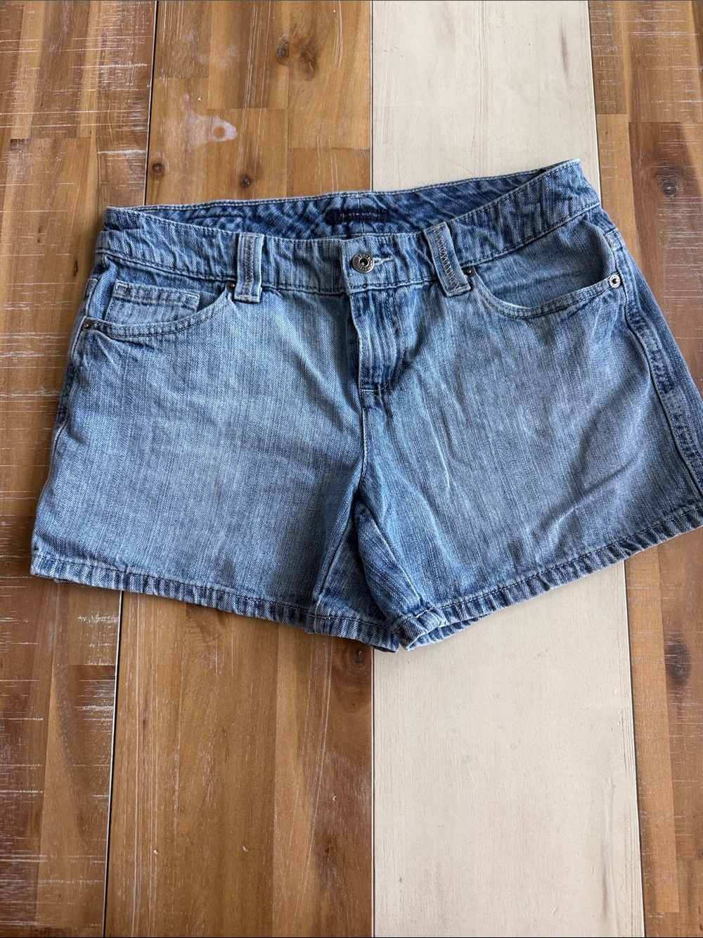 Tommy Hilfiger Washed Blue Denim Shortie Shorts